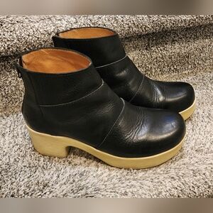 Calou Genuine Black Leather Swedish Clog Ankle Boots Size 38